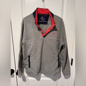 Southern Tide Men’s Gray Fleece Snap Pullover w/ Orange Collar – Size Large